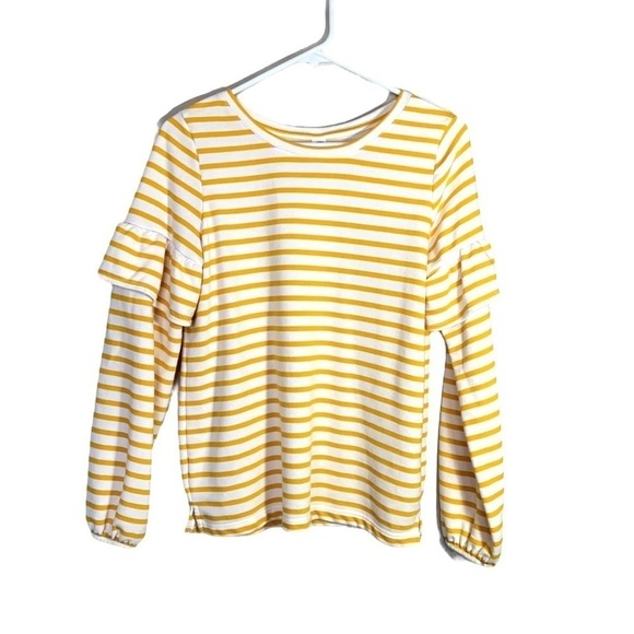 Old Navy Lemon Yellow Ruffled Stripe Pull On Crewneck Sweatshirt Top Small - Picture 4 of 15